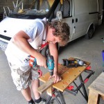 Matt Unger working on a part for the village set