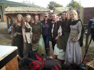 Chloe Belcher (second from left) on set with director Kate Madison (centre) and some of the other extras