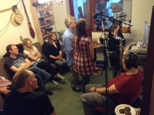Ed Morley and Claire Finn step up to the mic at the Loop Group session